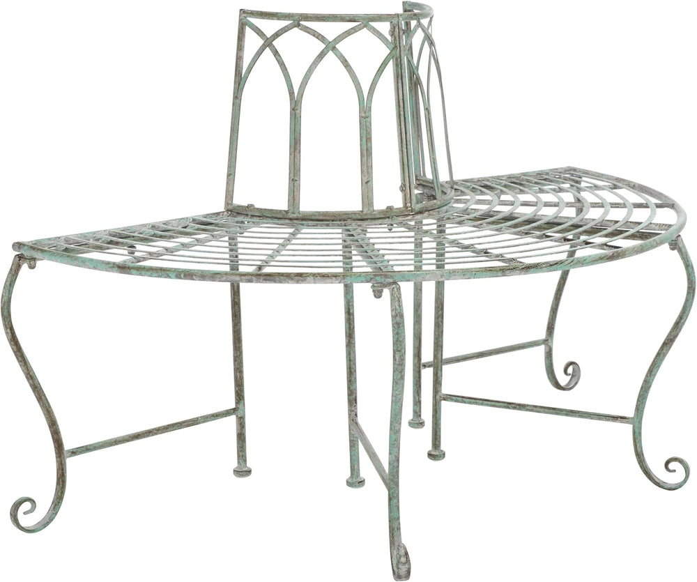 SAFAVIEH Outdoor Abia Metal Tree Bench, 50" Antique Dark Green PAT5018D