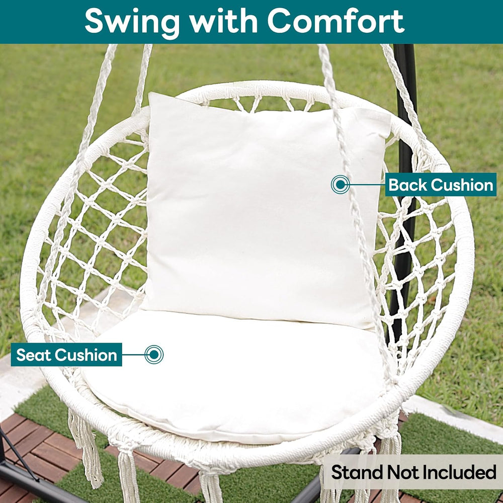 JoyView Macrame Hammock Chair, Hanging Chair with 2 Cushions, Hardware Kit