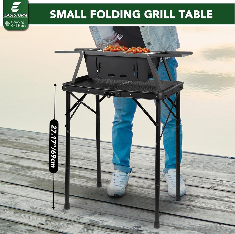 Folding Grill Table for Outside, 3 Height Adjustable,Small Camping Table with...