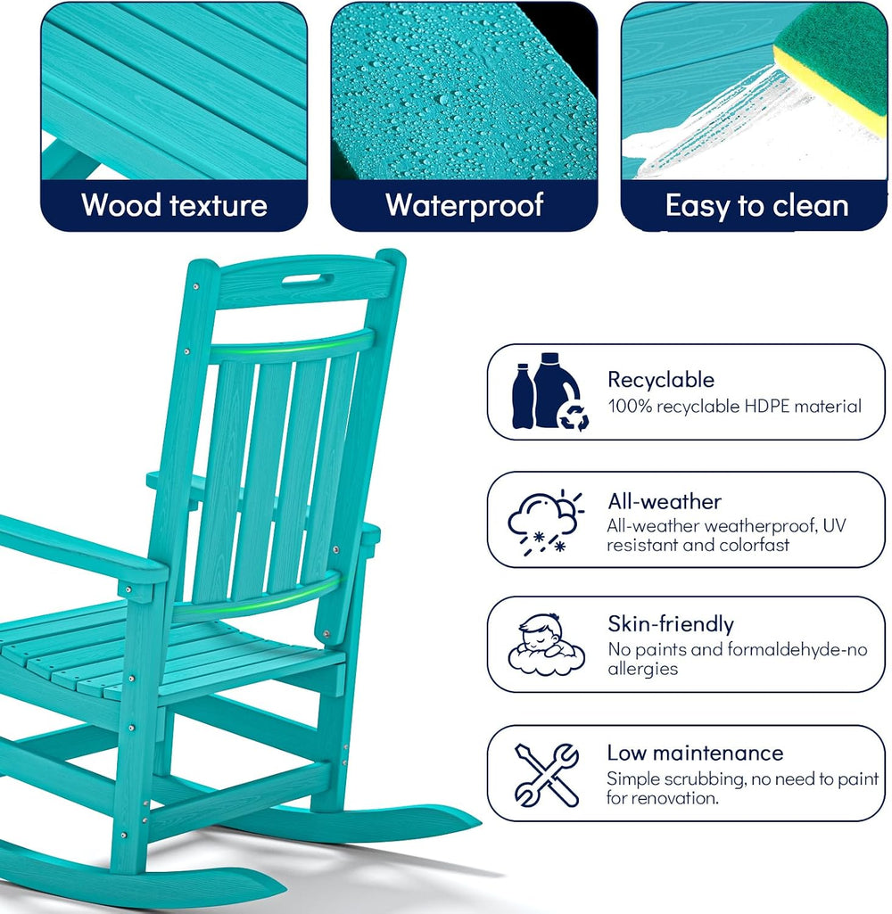Plawdlik Outdoor Rocking Chair Set of 2, All-Weather Patio Rocker, Aruba