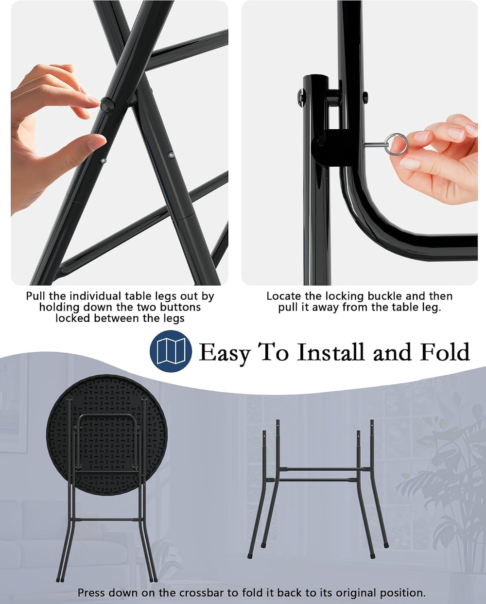 32" Round Folding Table, Plastic Bar Height Tables for Parties, Black