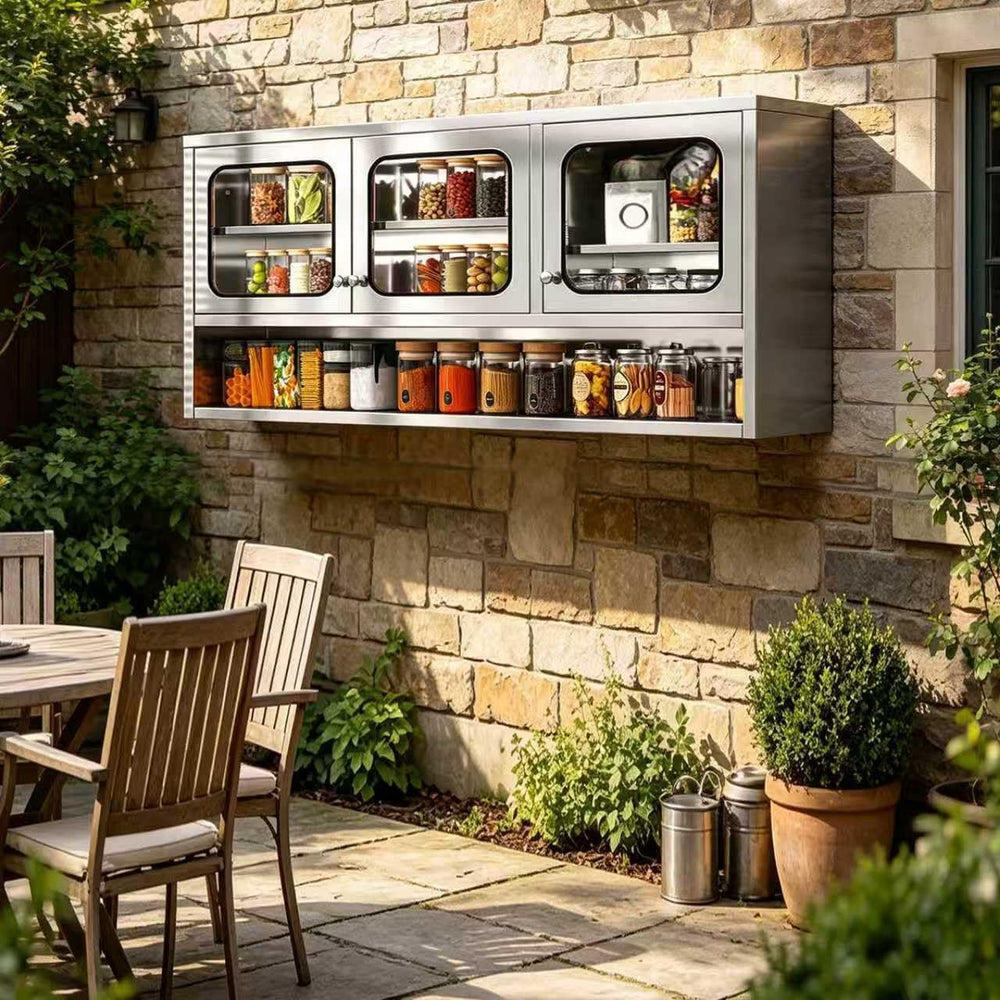 ZZV 59” Kitchen Wall Cabinet, Stainless Steel Wall Mounted Cabinet with Adjus...
