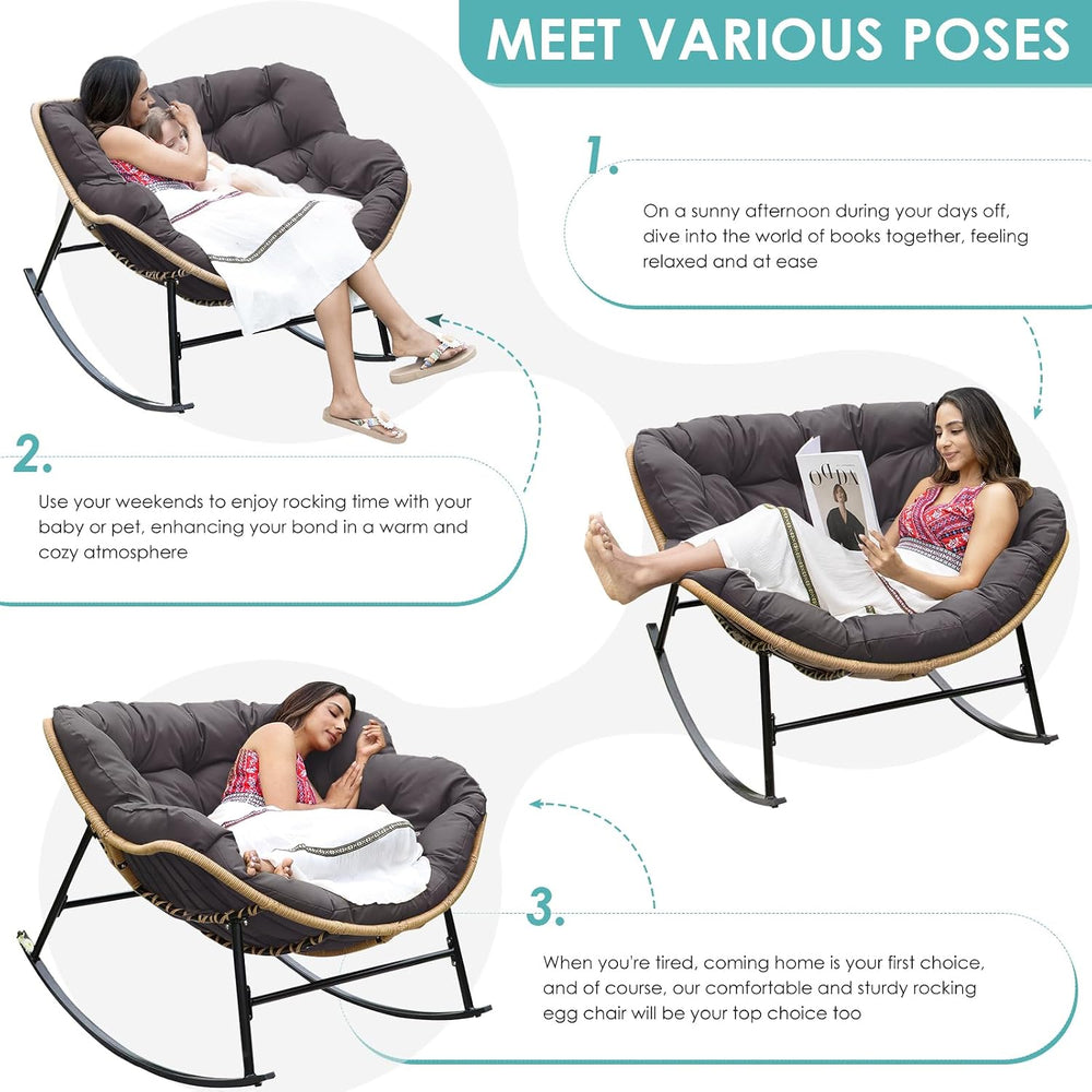 RADIATA Outdoor Papasan Rocking Chair, Oversized Patio Rocking Egg Chair | 45...
