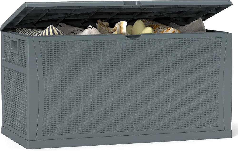 ZYJOYY 100 Gallon Resin Deck Box Waterproof Outdoor Storage Box