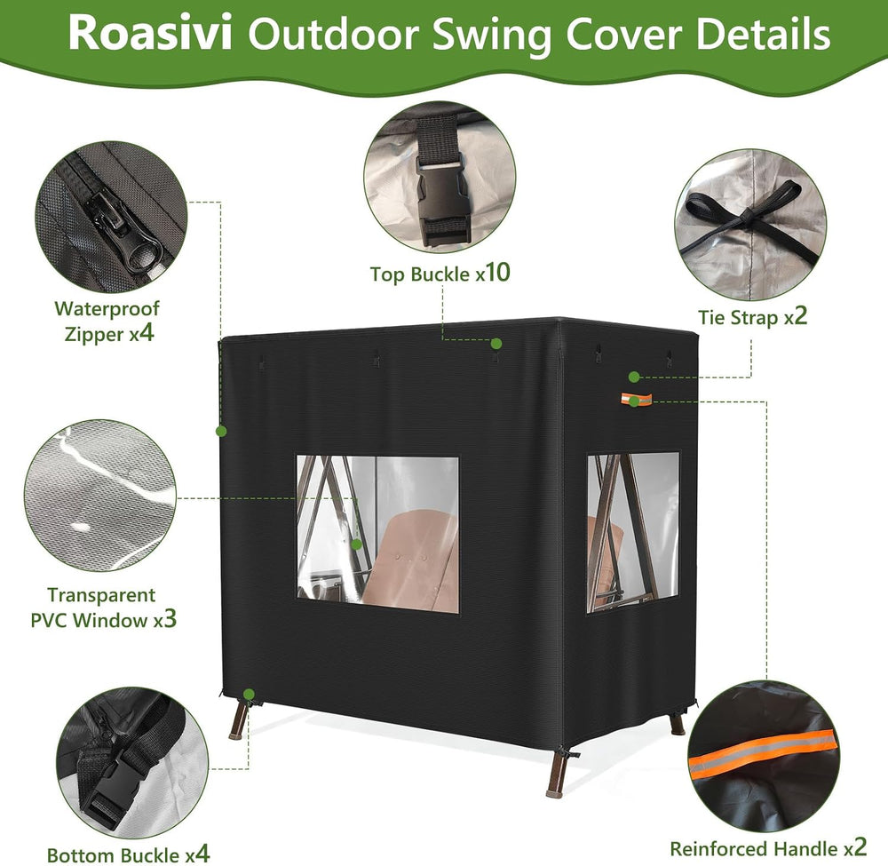 Outdoor Swing Cover 87"L x 60"W x 72"H 3-Seat Waterproof Porch...