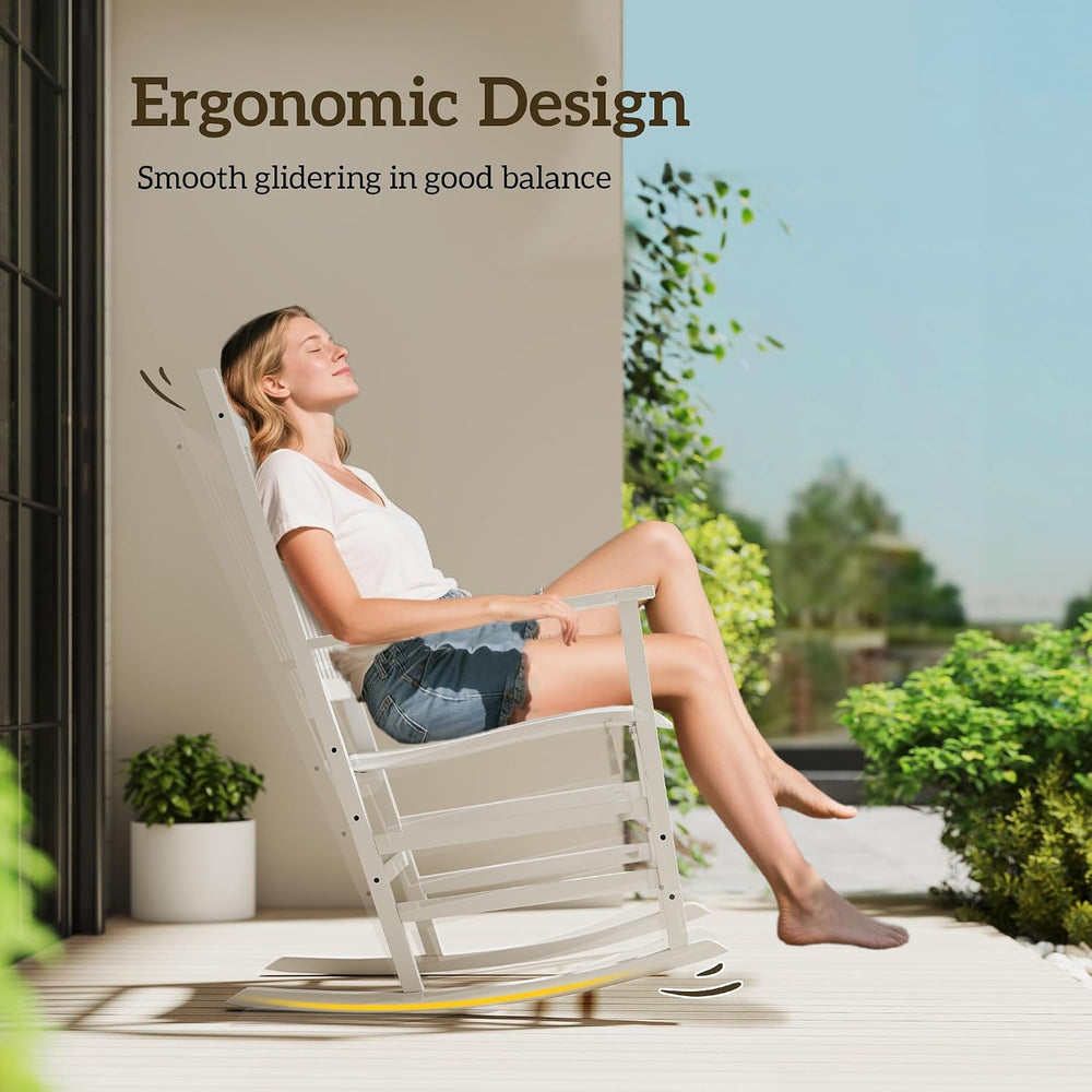 Outsunny Outdoor Rocking Chair Set of 2 High Density Wooden Rockers White