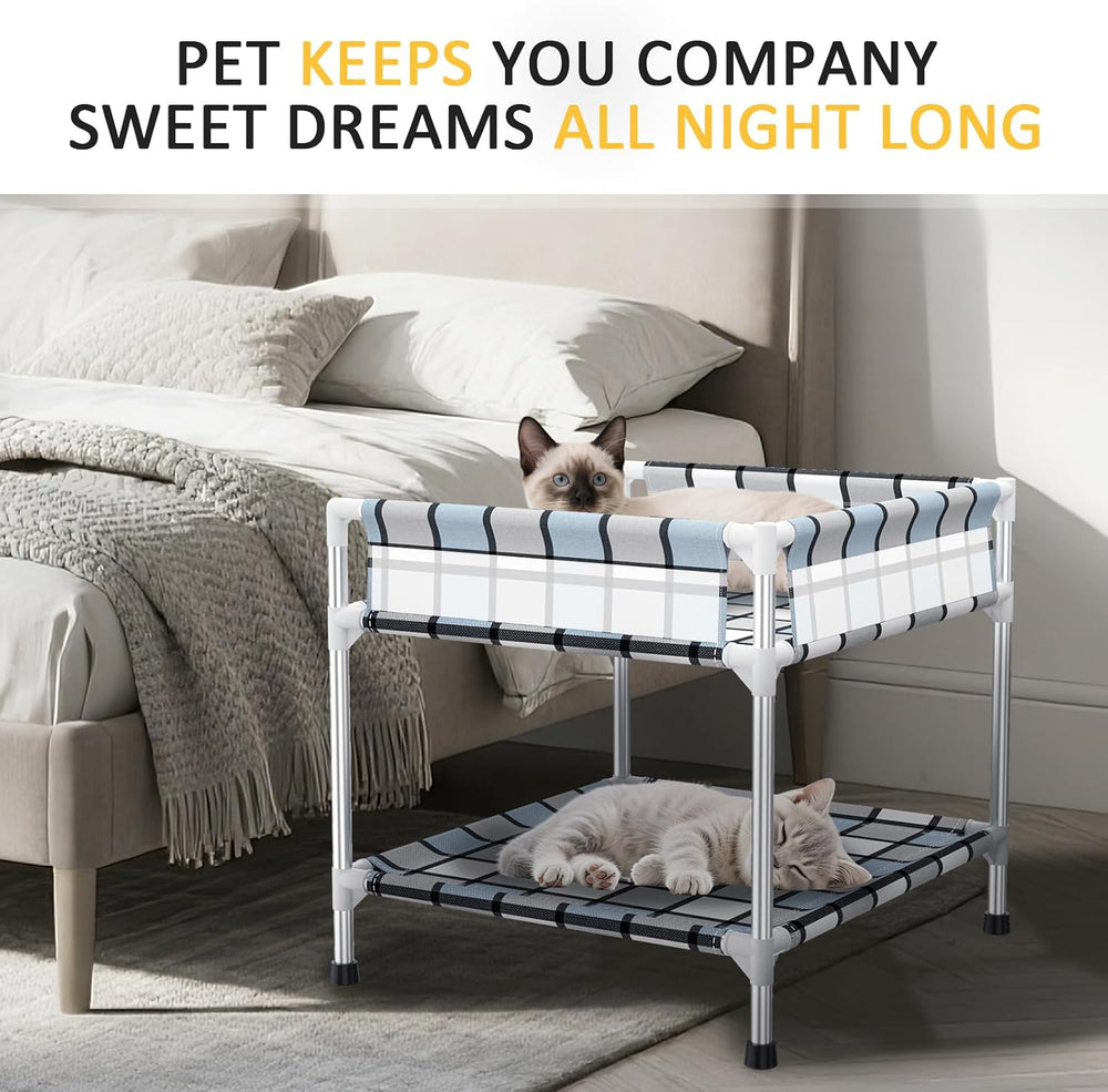 Bedside Dog Bunk Bed with Guardrail, 2 Layers Window Perch Sleeper Dogs Cot