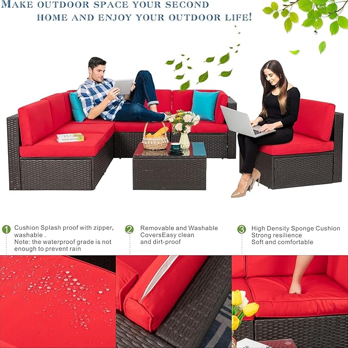 Vongrasig 7 Pieces Patio Furniture Sets, Outdoor Modular Sectional Sofa Patio...