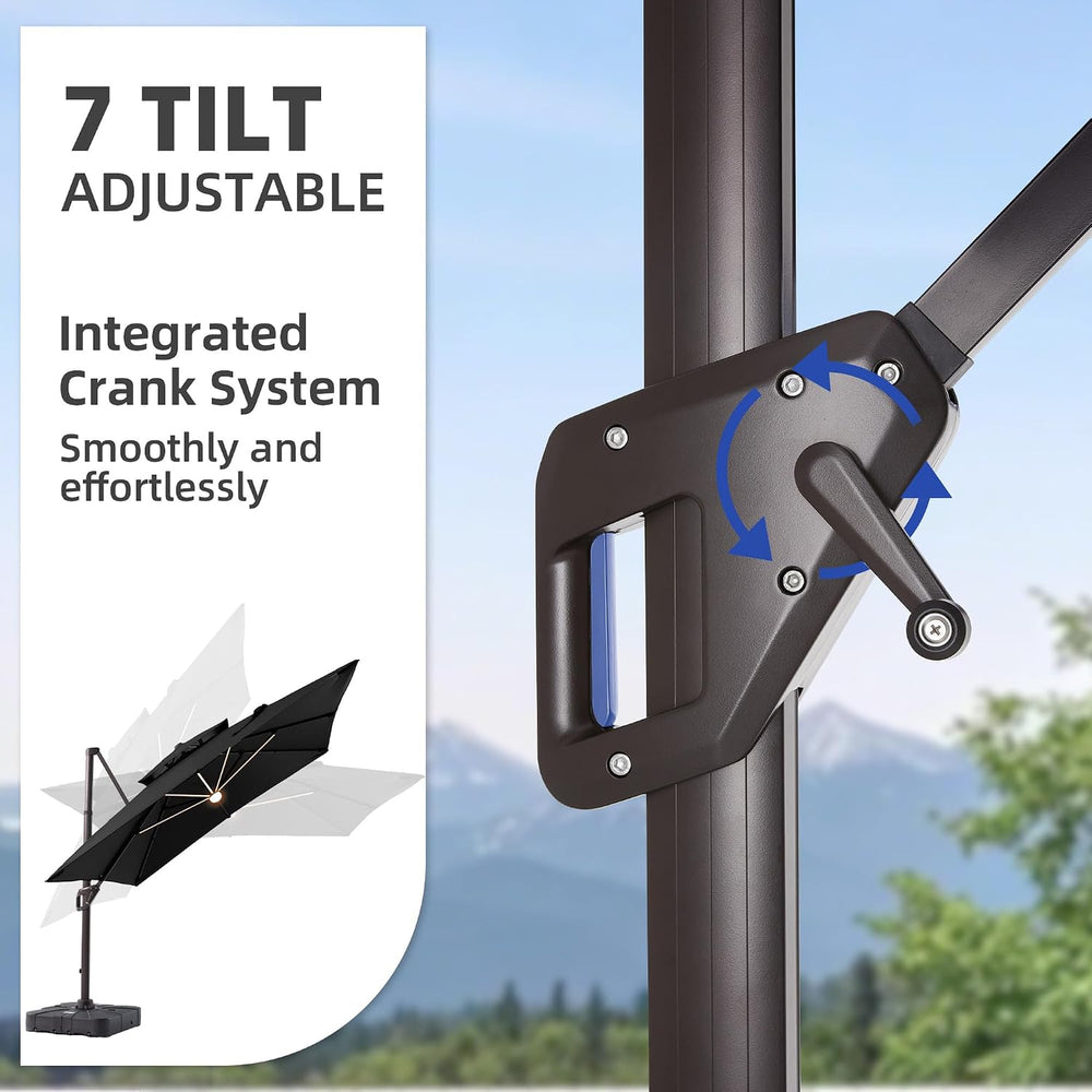 10 X 13 FT Cantilever Patio Umbrella with Base and Led Lights
