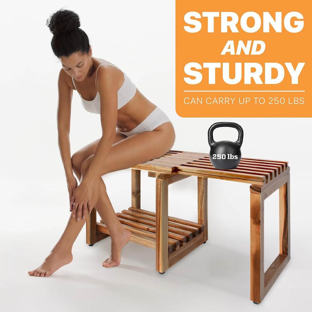 Adjustable Length 29 Inches Shower Stool Bench Chair Waterproof with Storage ...