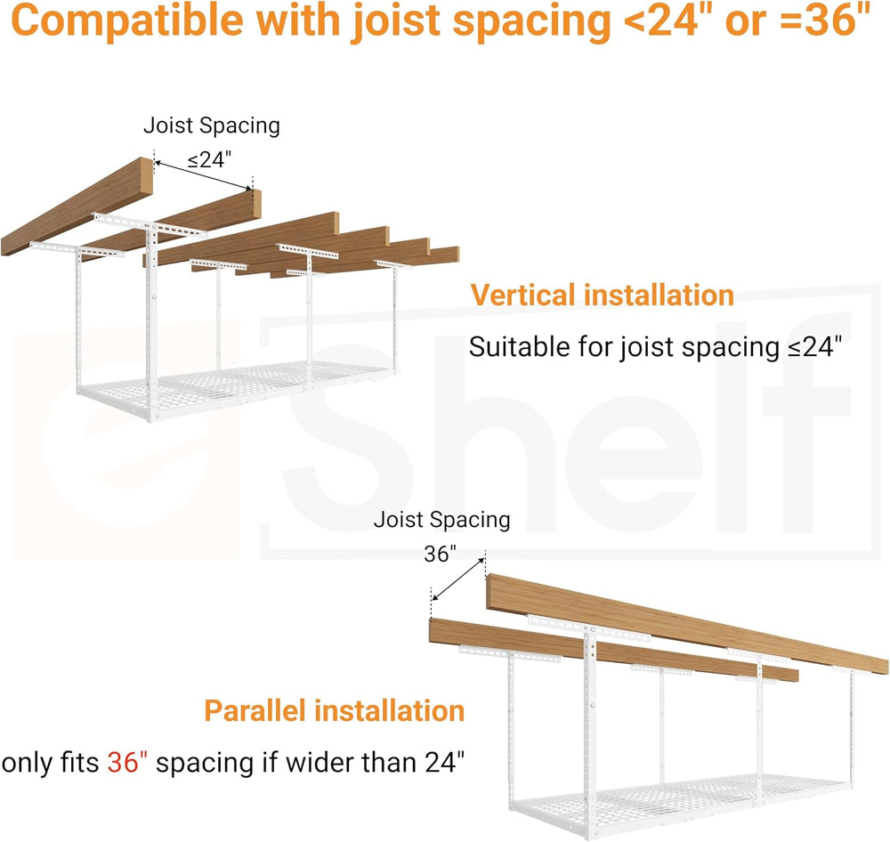 3x8ft Overhead Ceiling Garage Storage Rack, 750LBS Capacity, White