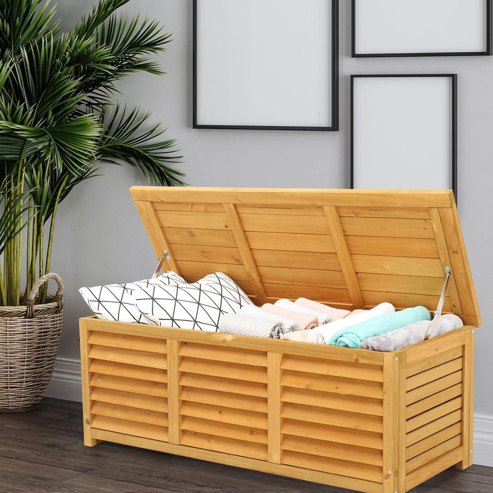 VINGLI Outdoor Wooden Deck Box, Storage Box with Lids for Easy Switching, 47 ...
