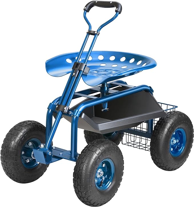 VEVOR Garden Cart Rolling Workseat with Wheels, Gardening Stool for Planting,...