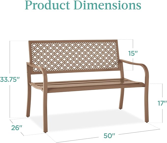 Best Choice Products Outdoor Bench 2-Person Metal Steel Benches Furniture for...