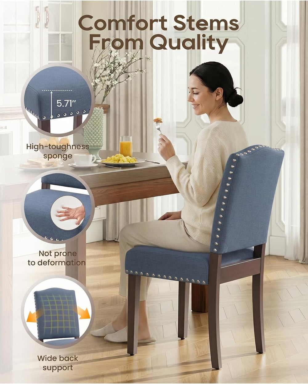 Upholstered Dining Chairs Set of 6 with Thickened Seat Cushion