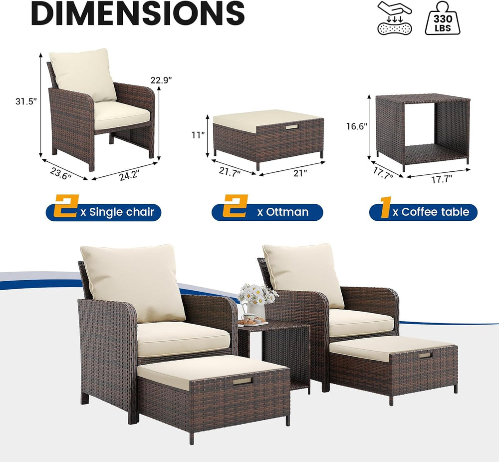 UDPATIO Balcony Furniture, Space-Saving Patio Chairs with Ottoman