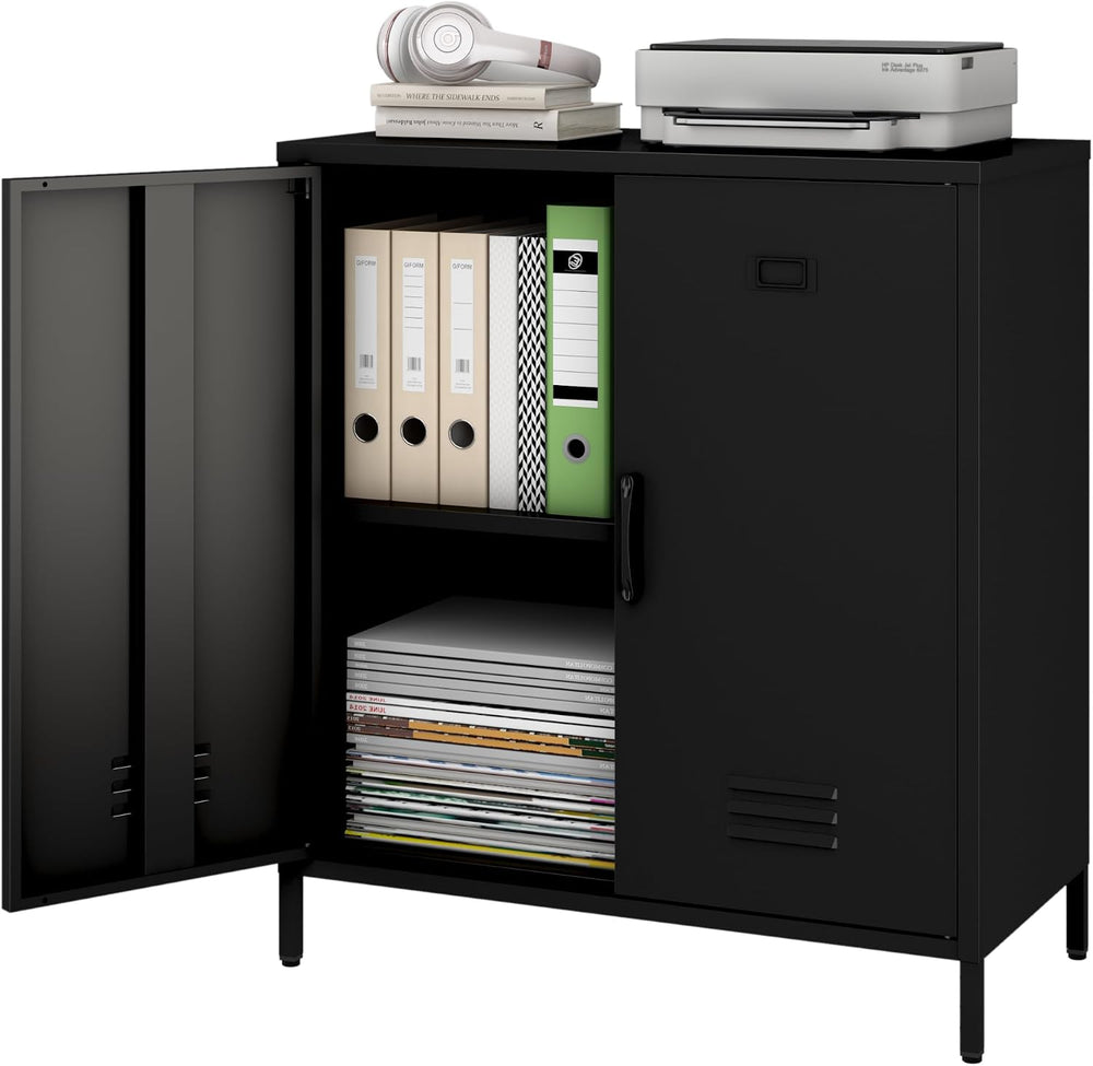 Metal Storage Cabinet with 2 Door, Office File Cabinet for Home, Garage (Blac...