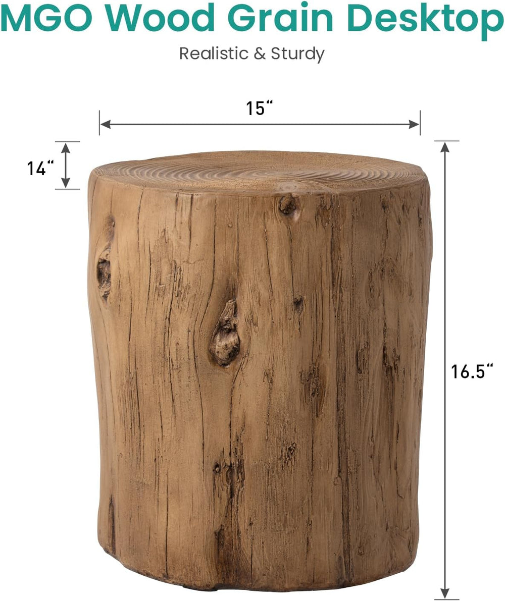 SUNBURY Outdoor Side Table Set of 2, Round Tree Stump Side Table Faux Wood