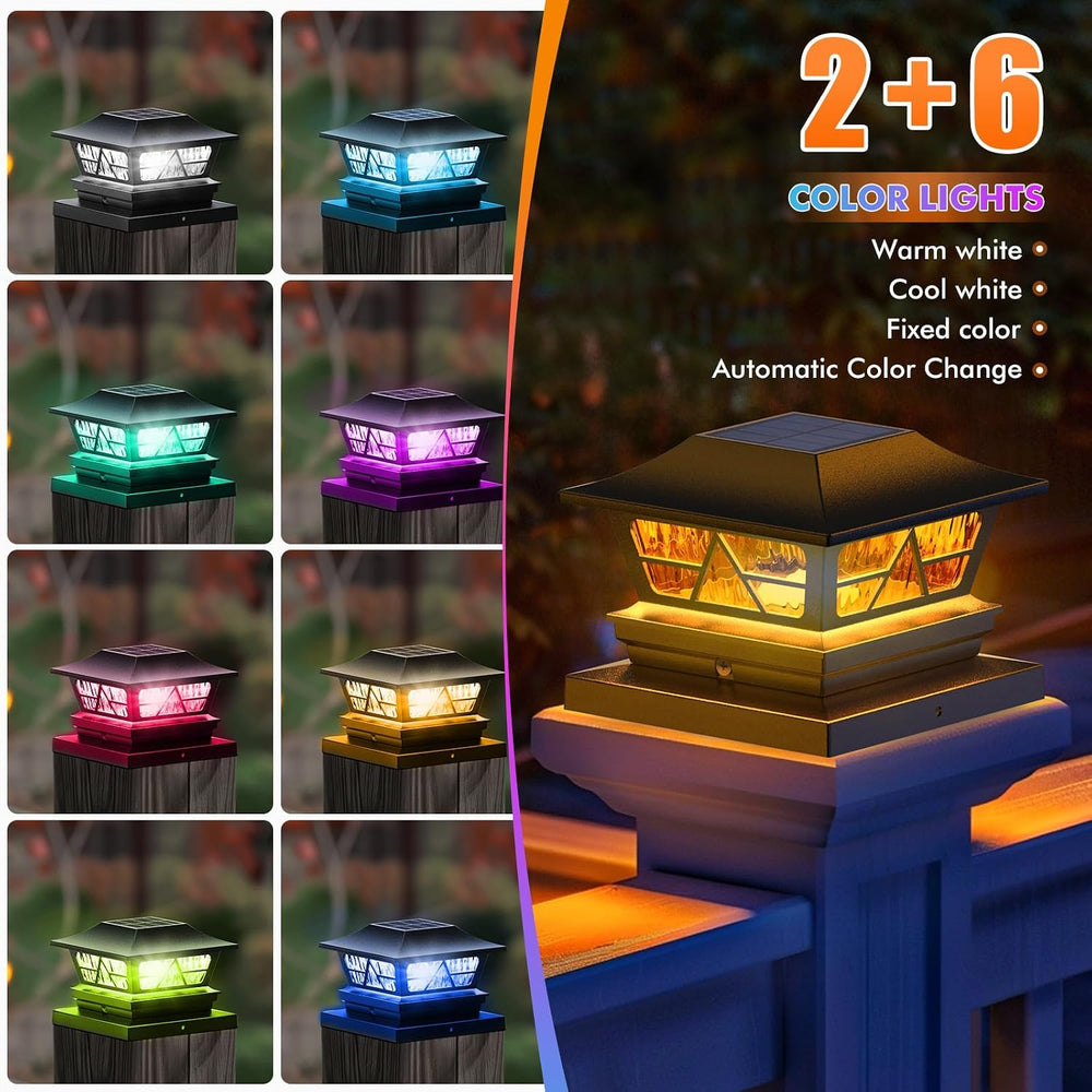 Solar Post Lights Outdoor Waterproof RGB Color Changing Modes Fence Post Cap ...