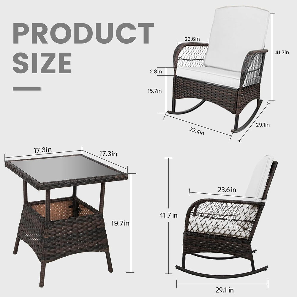 CHABATREE 3 pcs Rocking Bistro Set Conversation Chairs PE Wicker Outdoor Rock...