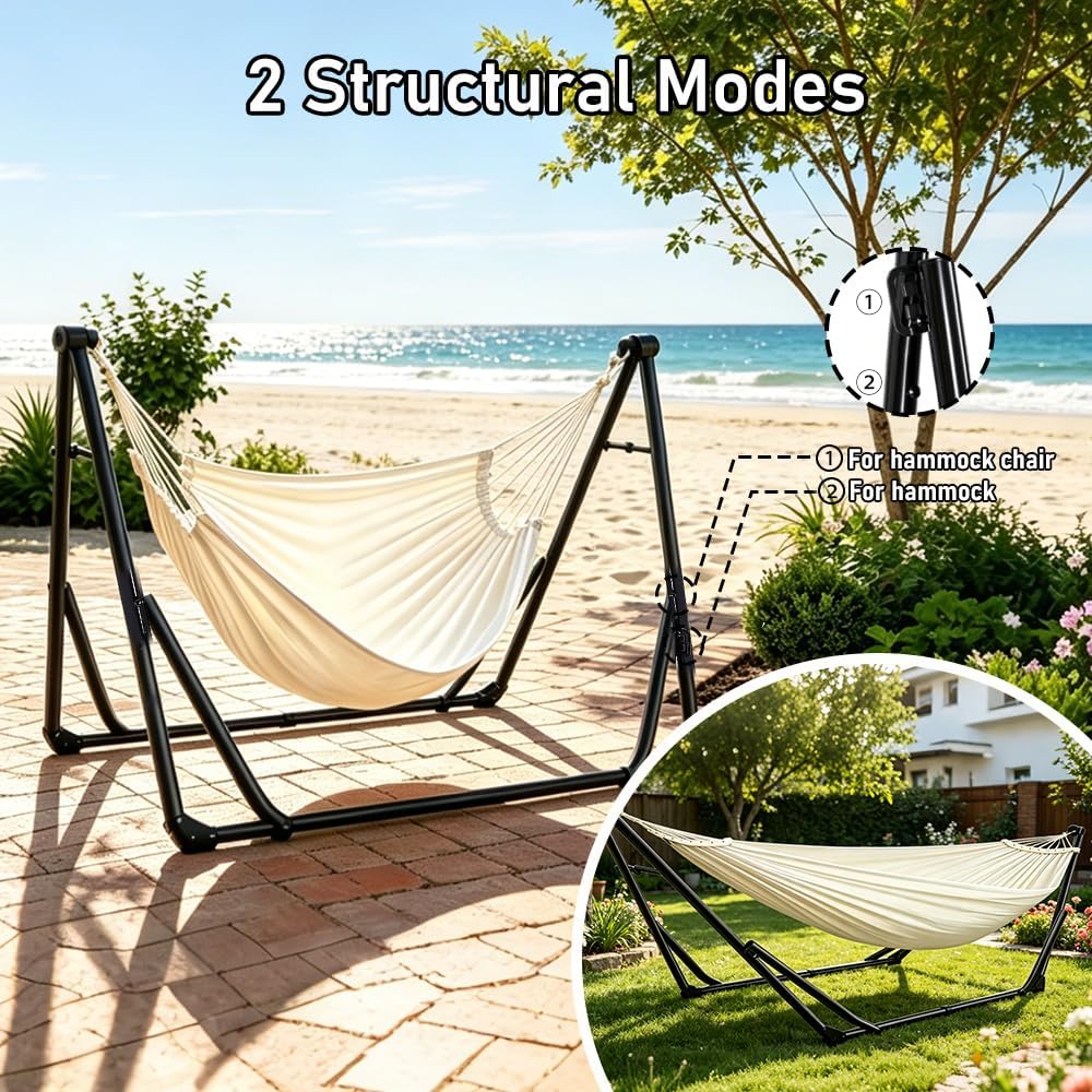 2-in-1 Hammock Chair, Foldable Steel Stand Indoor Outdoor Swing Bag