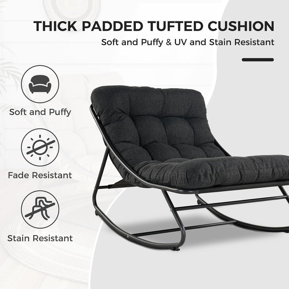 Grand patio Rocking Chair with Footrest for Indoor & Outdoor, Dark Grey