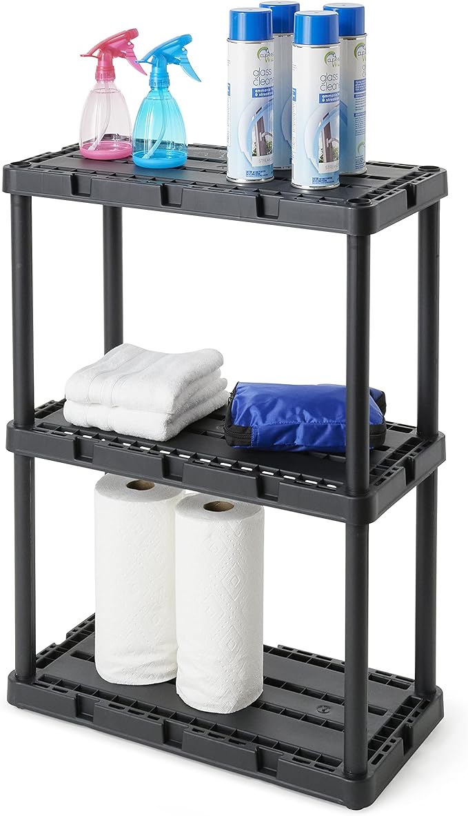Gracious Living 4 Pack Light Duty Storage Shelves, Knect-A-Shelf 3-Shelf Vent...