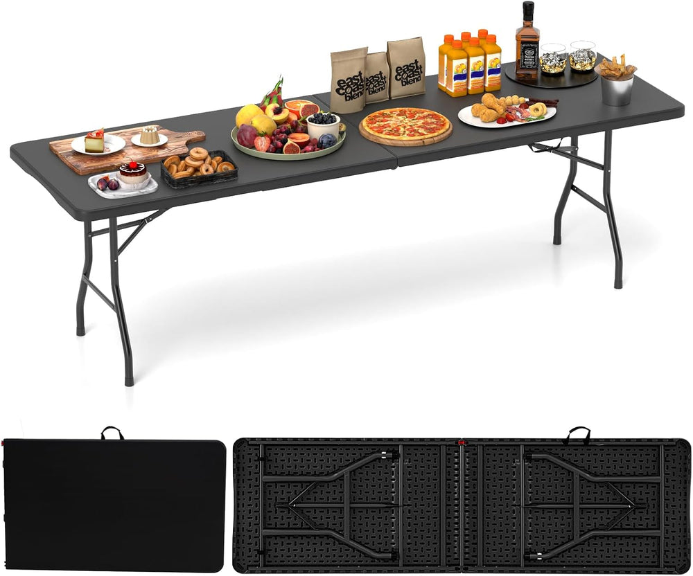Tangkula 8 FT Folding Table, Indoor Outdoor Foldable Plastic Table