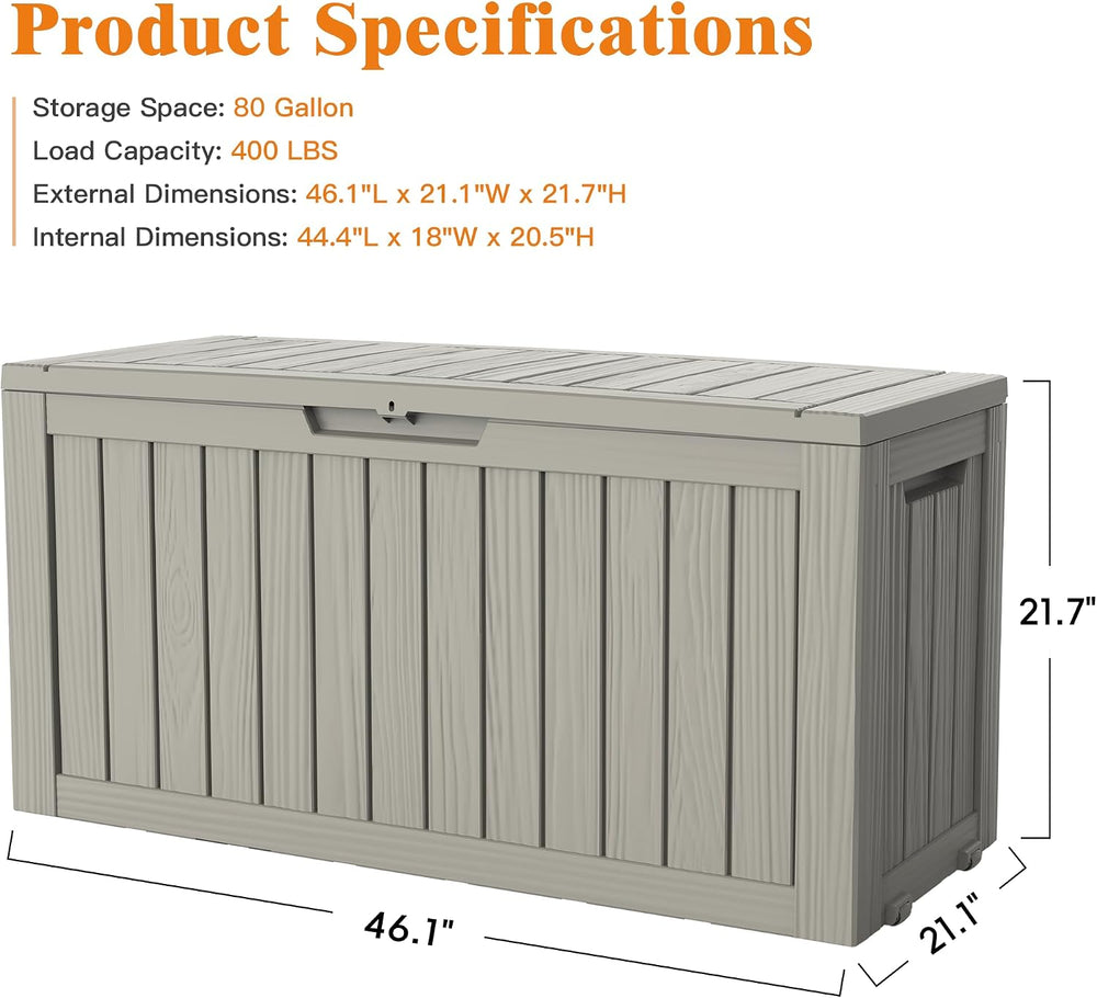 Outdoor Deck Storage Box,80 Gallon Deck Box,Lockable Patio Storage Bench
