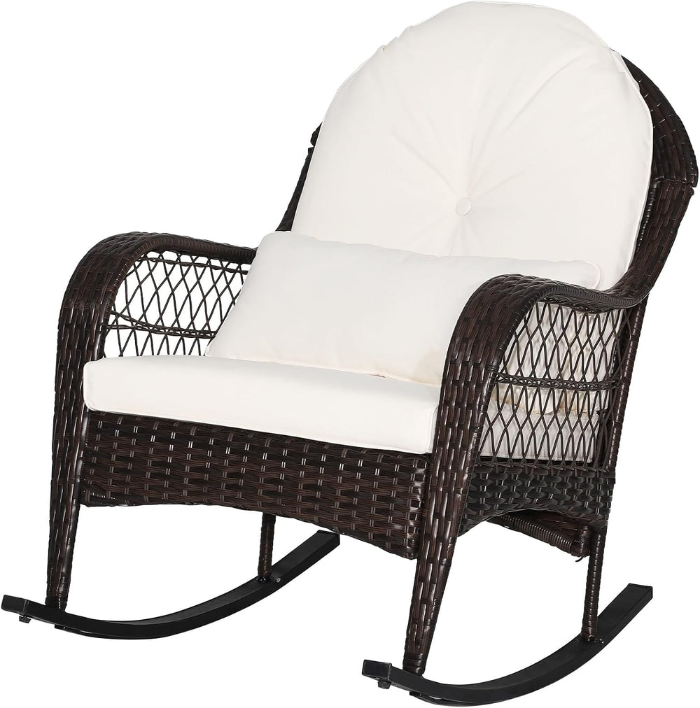 MEDIMALL Outdoor Wicker Rocking Chair, Patio Rattan Rocker w/Lumbar Pillow, P...