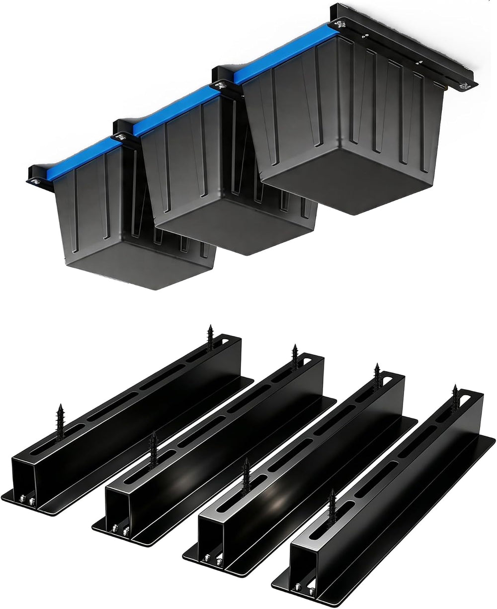 Garage Ceiling Storage Racks, Ceiling Mount Bin Holder, 4 Sets for 3 Bins
