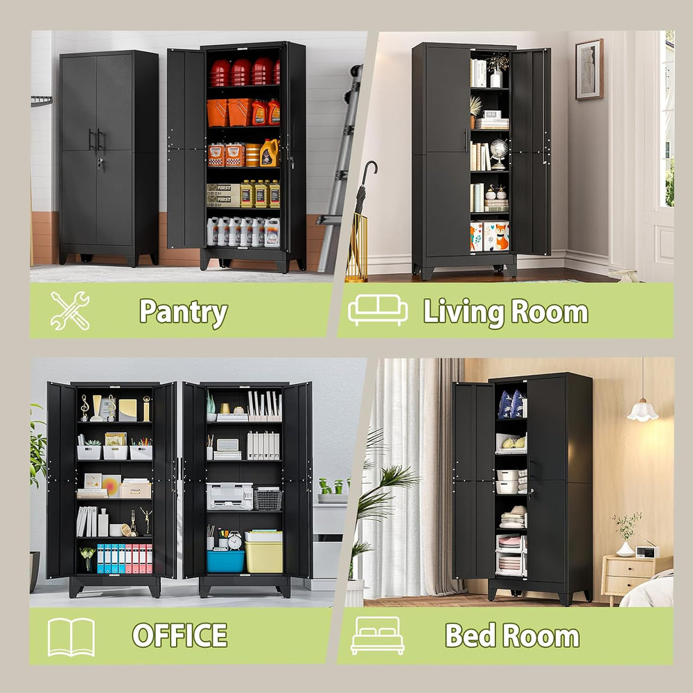 Black Kitchen Pantry Cabinets, 71 Metal Lockable Storage for Office