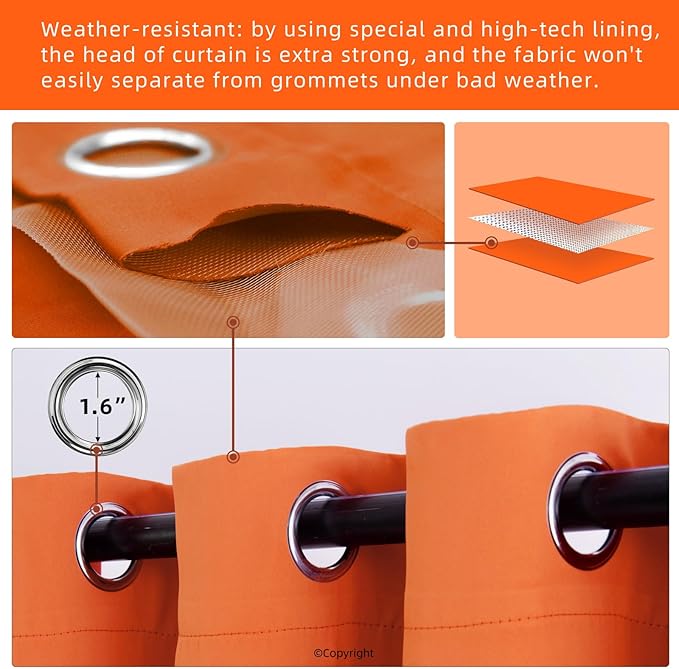 Waterproof Outdoor Curtain W105 x L84 - Grommet Top Sunlight Blocking Window ...