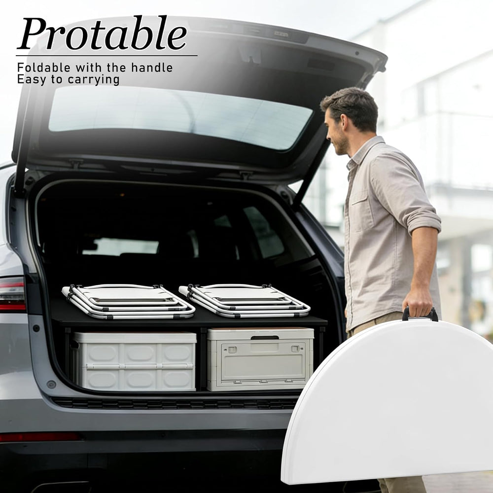 HAISIWLKJ 5FT Round Folding Table White Fold-in-Half with Carrying Handle Por...