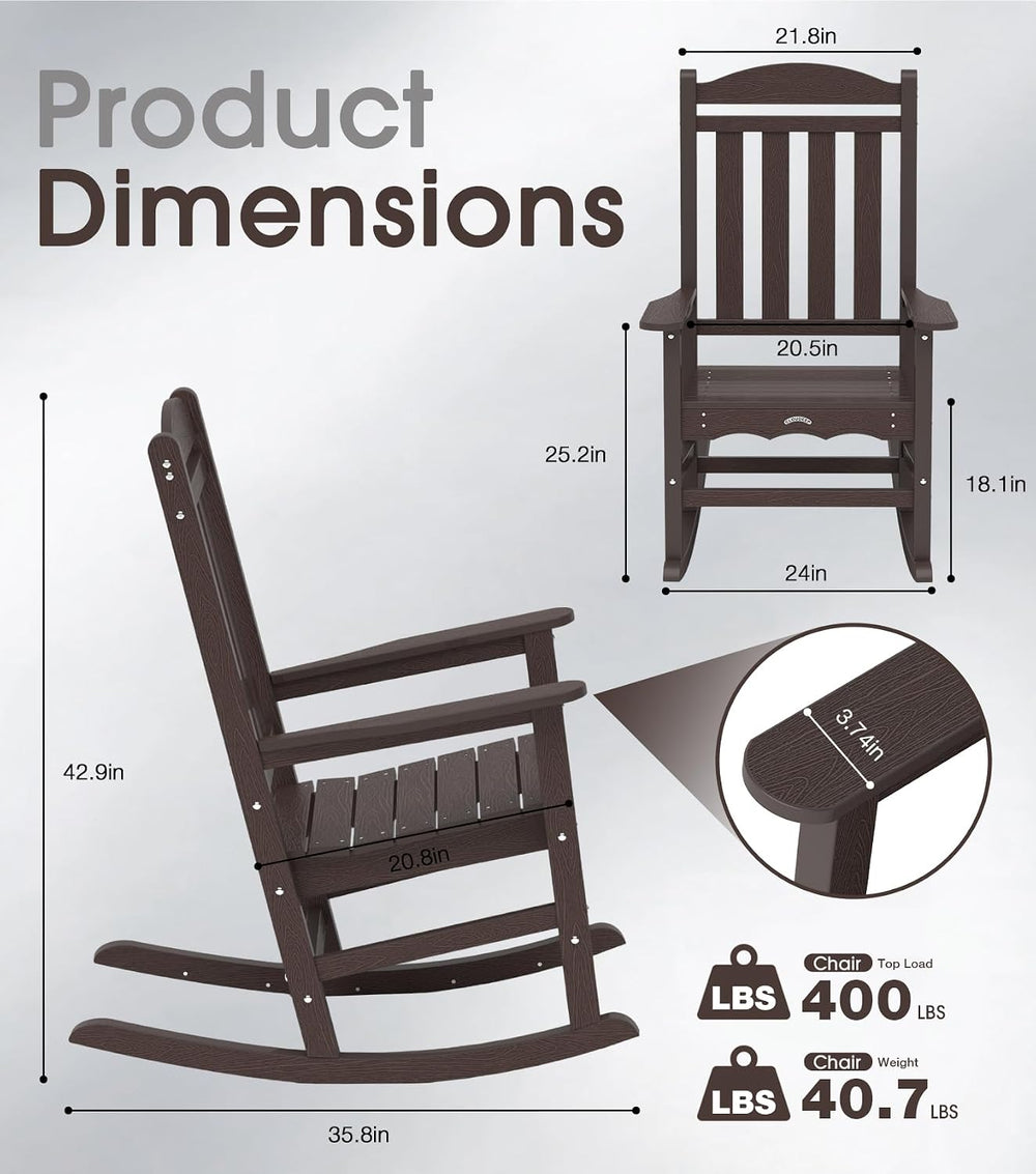 Oversized Outdoor Rocking Chai, Adirodnack Patio Rocker Heavy Duty