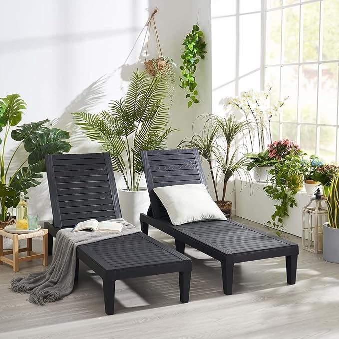Nestl Patio Chairs - Black Chaise Lounge Chair Outdoor, 5-Position Adjustable...