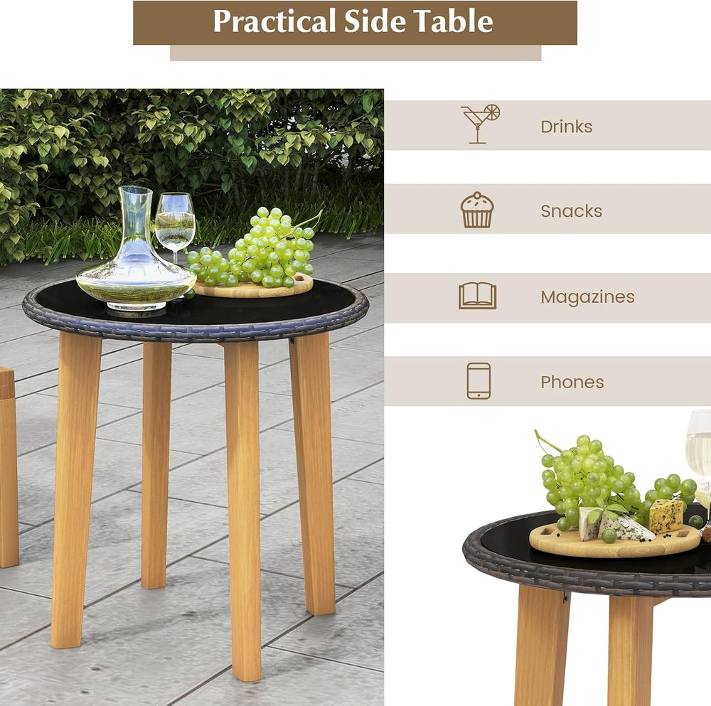 Tangkula 3 Piece Patio Chair Set, Wicker Chair & Side Table Set with Soft...
