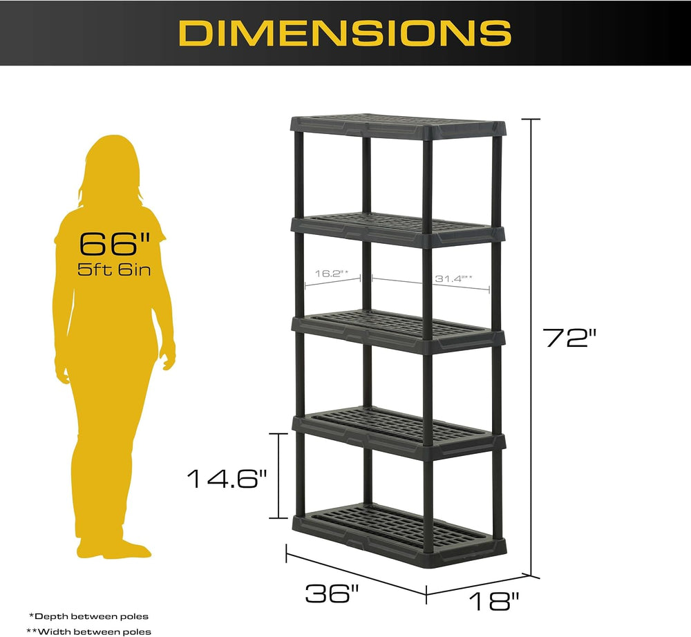 CENTREX 5-Tier Heavy Duty Plastic Storage Shelves for Garage, Black