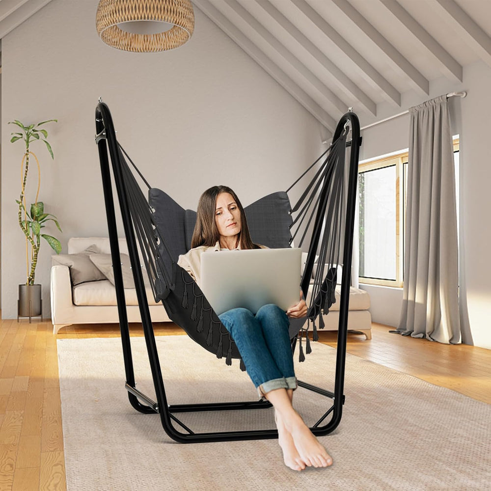 Unique U-Shaped Hammock Chair with Stand,Sturdy & Rust-Resistant,Free Gra...