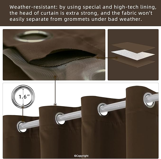 DIVA EN CAMINO DEC Water Proof Outside Curtains with Grommet Top for Porch, W...