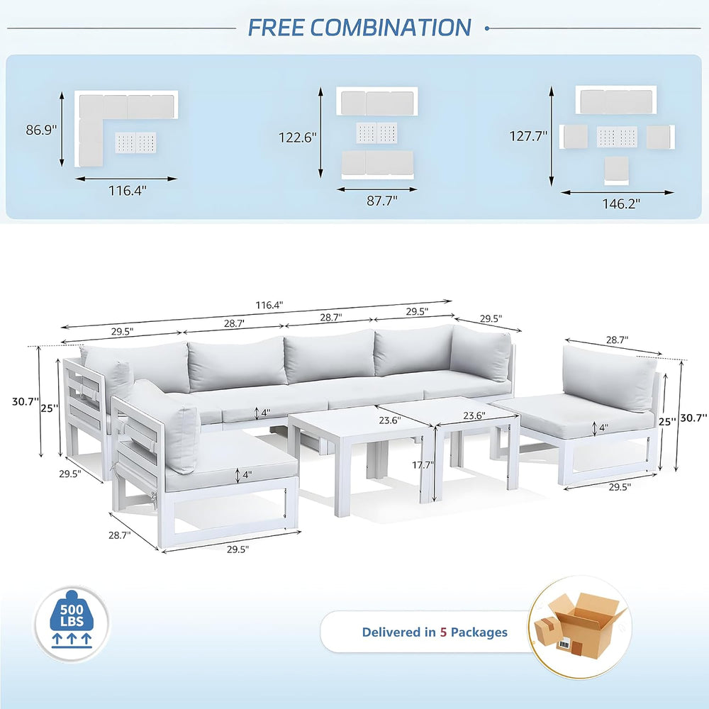 NICESOUL 8 Piece Luxury Aluminum Outdoor Sectional Sofa with Side Table, Larg...