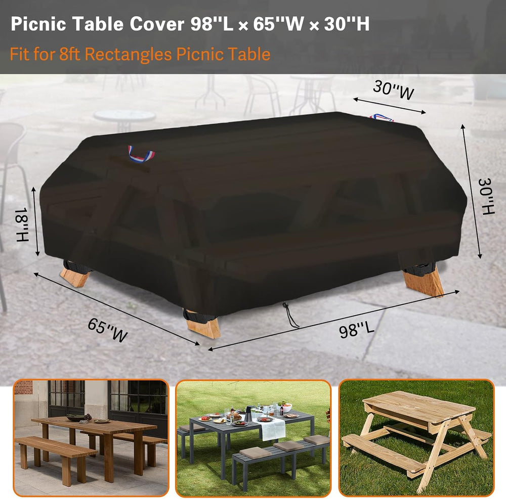 96 Inch Picnic Table Cover for 8 ft Outdoor Picnic Table Bench Set