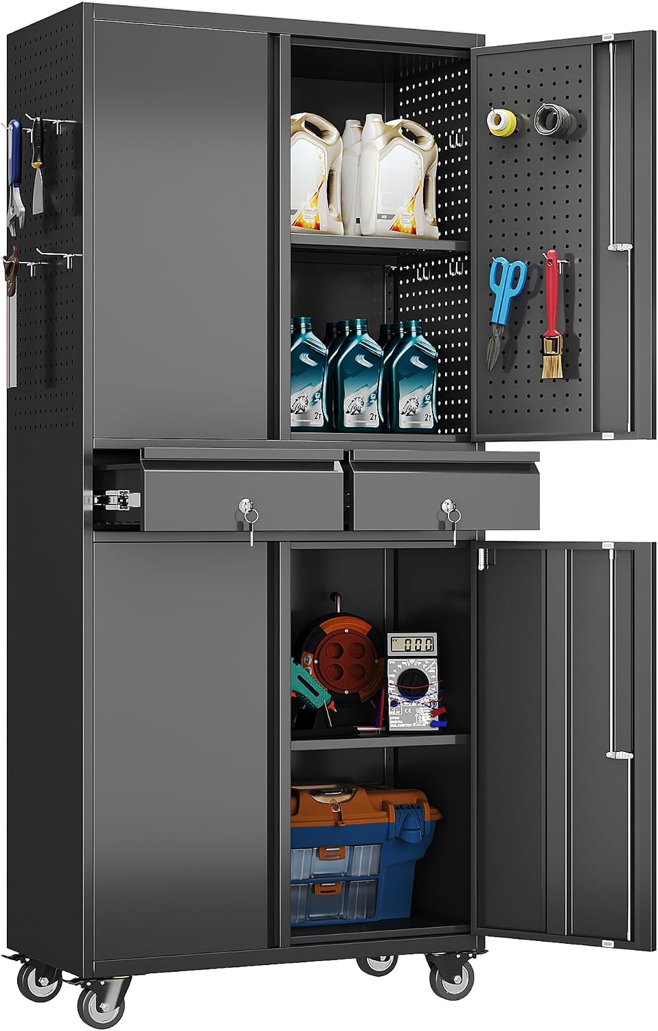 Aobabo 71" H Metal Garage Storage Cabinet Organizer with 2 Drawers