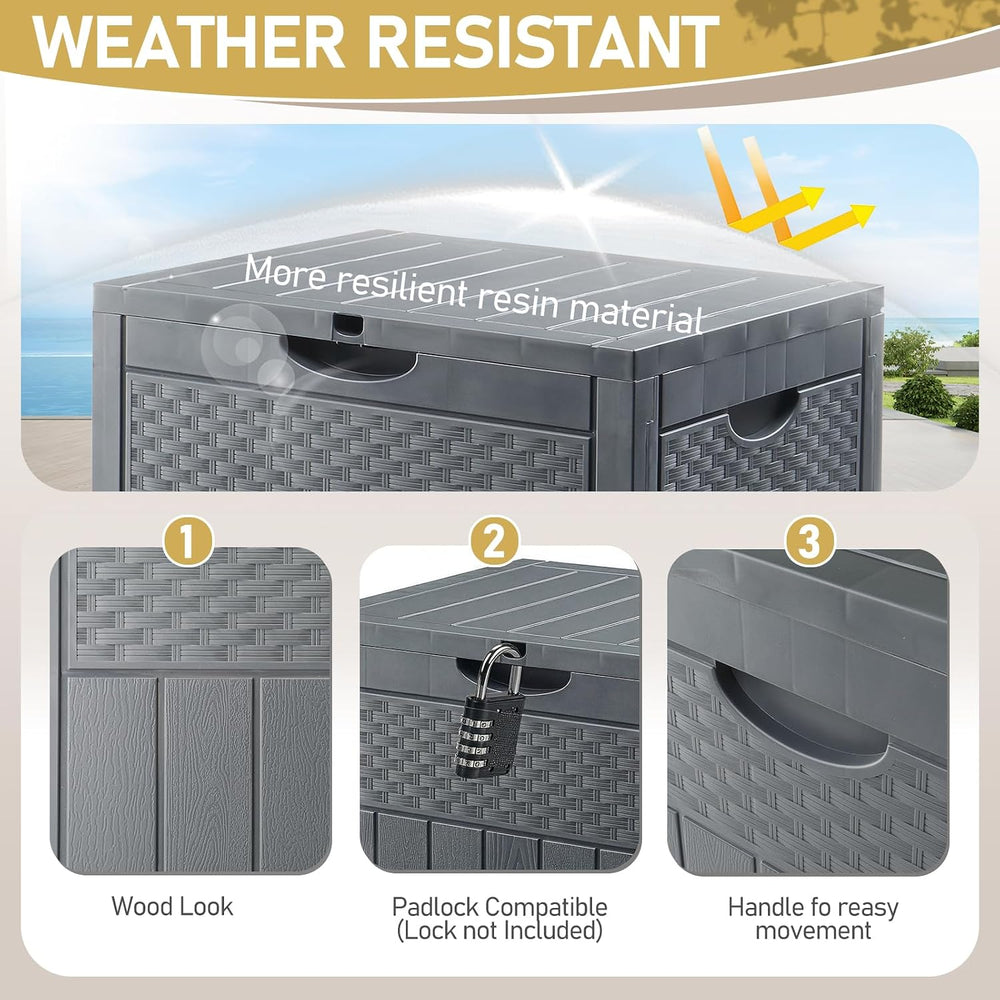 VINGLI 33 Gallon Weatherproof Lockable Outdoor Storage Box (Grey)