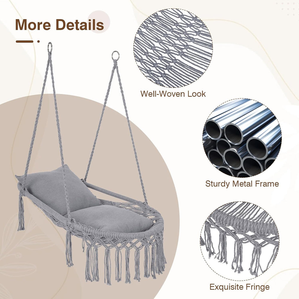 Happygrill Macrame Swing Chair with 2 Removable Cushions