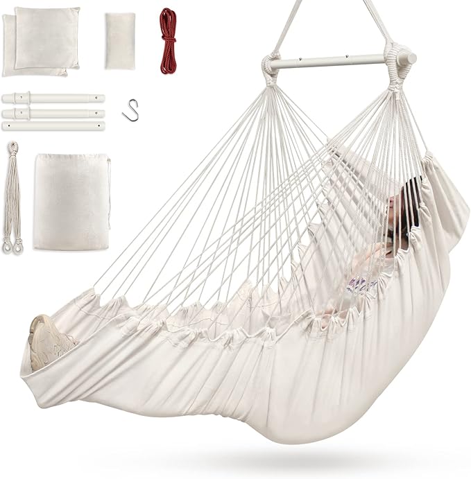 Outerman Hammock Chair, Hanging Chair with 3 Cushions and Foot Rest Support, ...