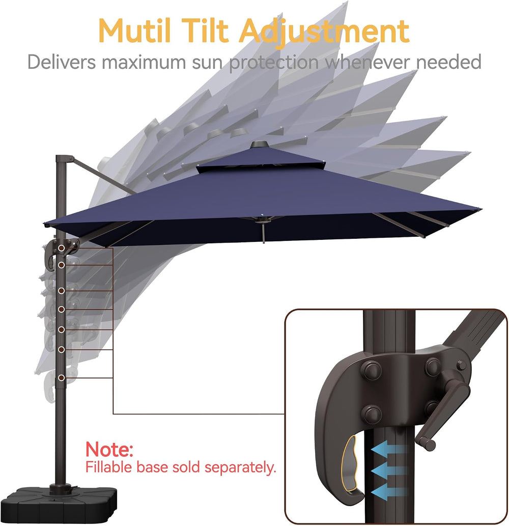 10x13' Cantilever Patio Outdoor Umbrella & Double Top, Navy