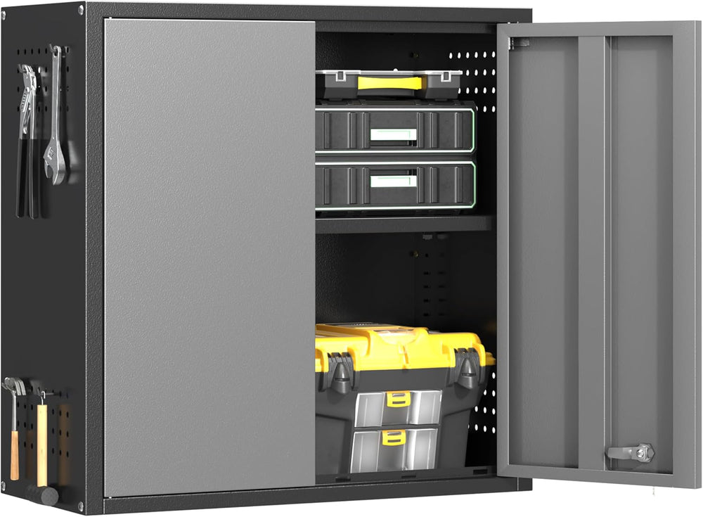 Metal Garage Wall Cabinet with 2 Doors and 1 Adjustable Shelf,Lockable Floati...