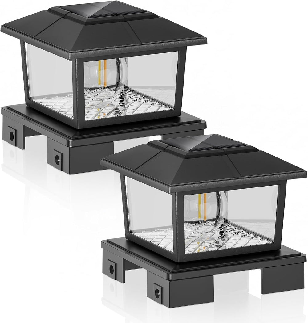 VOLISUN Metal Solar Post Cap Lights, Edison Bulb Light 2Pack,Black