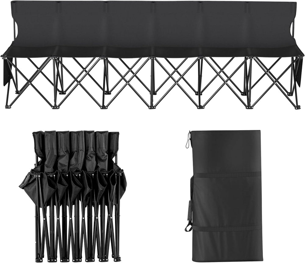 VEVOR Portable Folding Bench 6 Seats Sideline Camping with Backrest Black